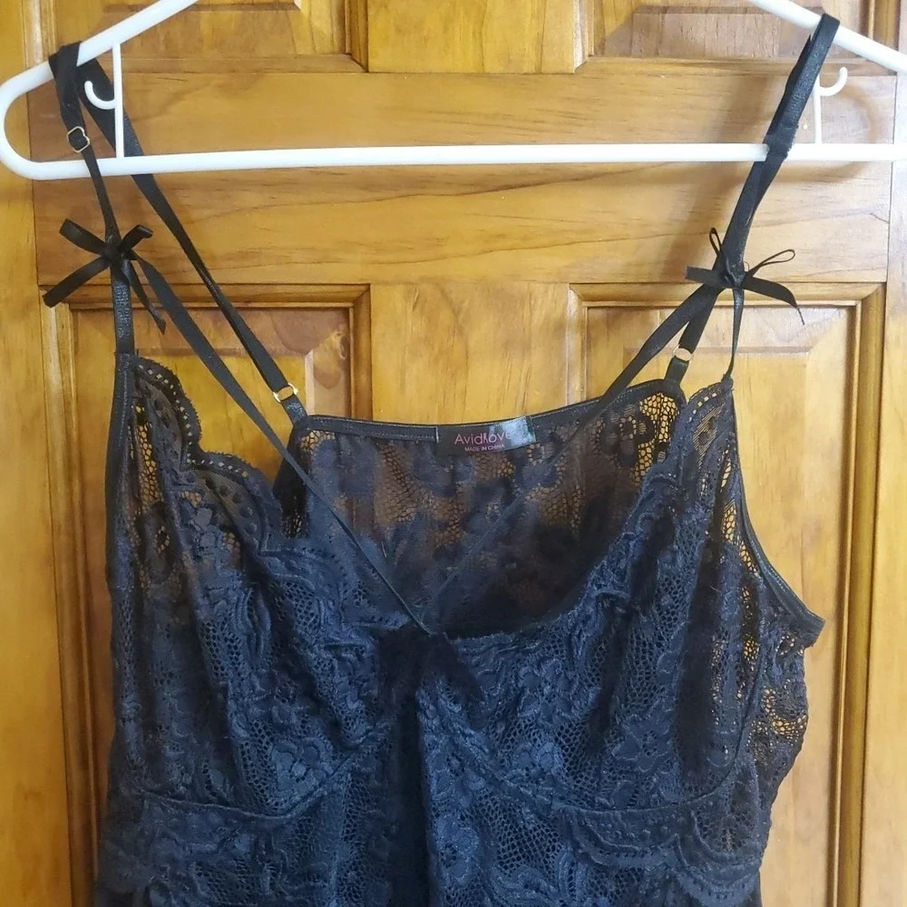 Avid Love Women's Black Lace Babydoll Top Size 18W – Plus Wireless Unlined Sleep